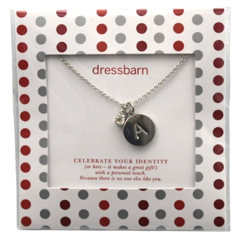 Silver Tone Initial A Disc Necklace with Crystal Accent